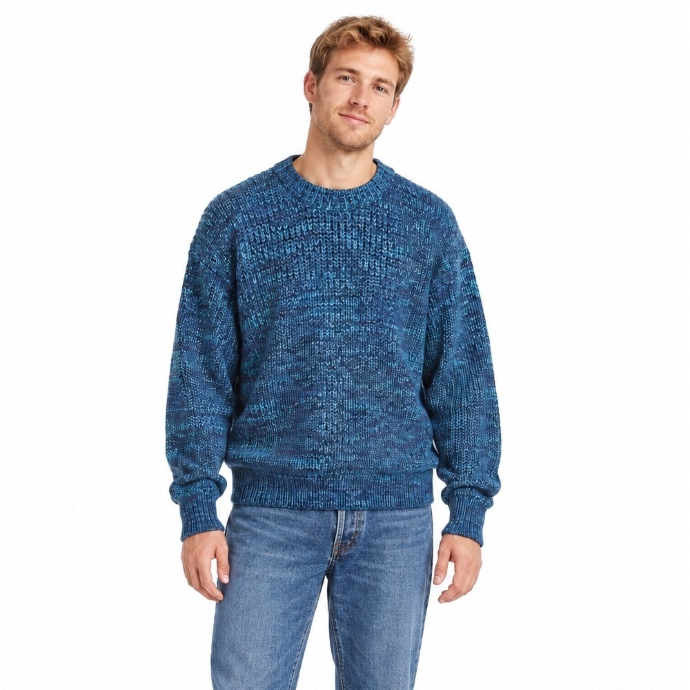 Vintage 90s Chunky Knit Sweater L Blue Teal Marled Crewneck Preppy Grandpacore